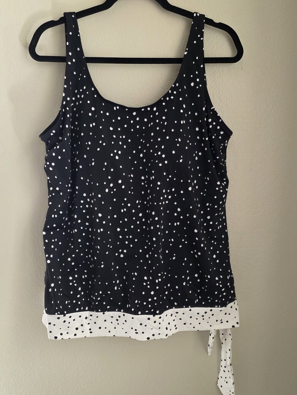 Swimsuits For All Side Tie Blouson Tankini Top Black White Polka Dot 16 NWOT